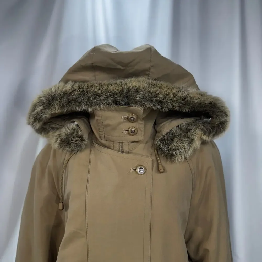 Vintage Camel Maxi Hooded Parka Fur Trim Insulated Winter Coat Made England XL - Picture 9 of 16